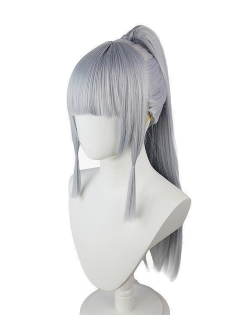 Kamisato Ayaka Light Silver Bangs High Ponytail Game Female Cosplay Wigs