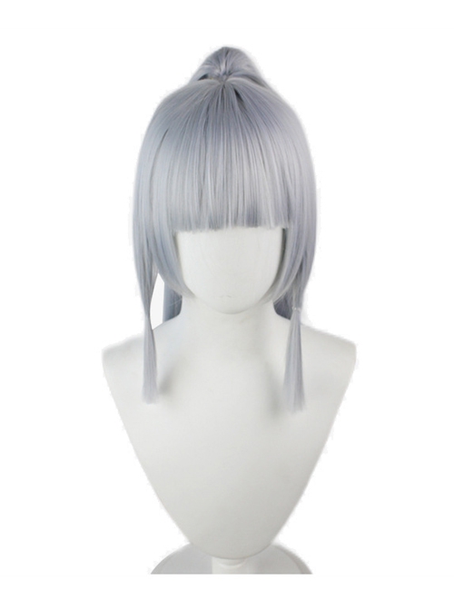 Kamisato Ayaka Light Silver Bangs High Ponytail Game Female Cosplay Wigs