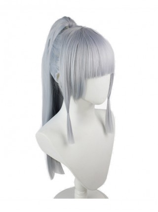 Kamisato Ayaka Light Silver Bangs High Ponytail Game Female Cosplay Wigs