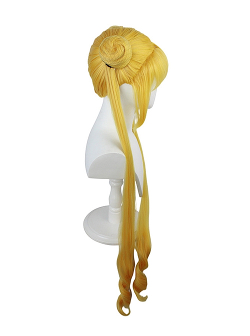 Tsukino Usagi Golden Yellow Bangs Bun Double Ponytail Female Cosplay Wigs