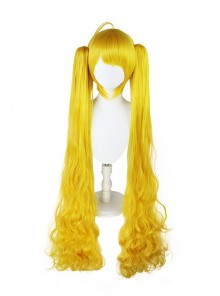 Angela Golden Yellow Bangs Long Curly Double Ponytail Game Female Cosplay Wigs