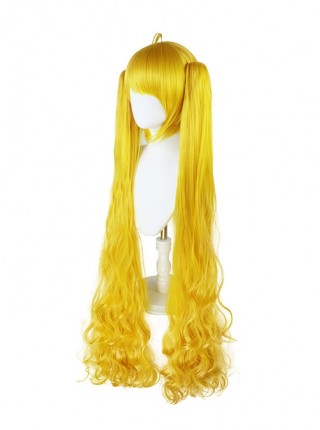 Angela Golden Yellow Bangs Long Curly Double Ponytail Game Female Cosplay Wigs