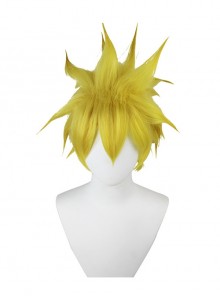 Godrose Golden Yellow Short Fluffy Explosion Upturned Male Cosplay Wigs