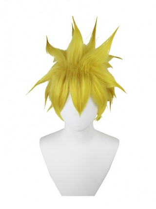 Godrose Golden Yellow Short Fluffy Explosion Upturned Male Cosplay Wigs