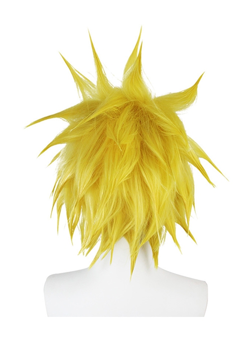 Godrose Golden Yellow Short Fluffy Explosion Upturned Male Cosplay Wigs