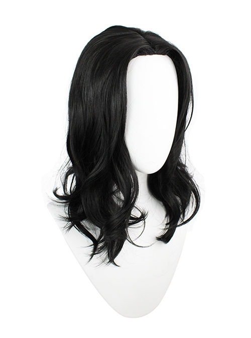 Baji Keisuke Black Middle Divided Slight Curly Medium Length Male Cosplay Wigs