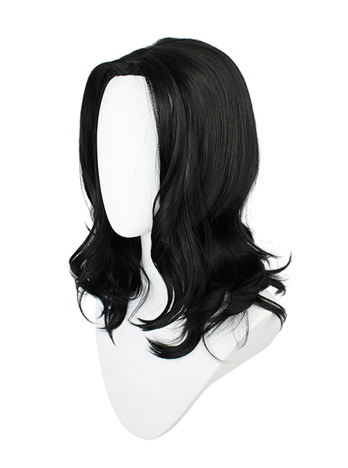 Baji Keisuke Black Middle Divided Slight Curly Medium Length Male Cosplay Wigs