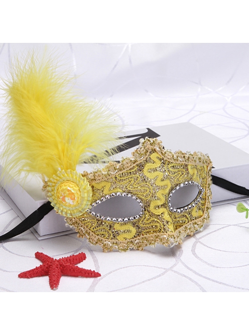 Sequins Small Bowler Hat Ornament Side Feathers Stage Performance Party Princess Multicolor Masquerade Mask