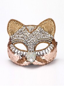 Gorgeous Rhinestone Inlay Sequins Fox Cat Masquerade Half Face Performance Mask