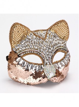 Gorgeous Rhinestone Inlay Sequins Fox Cat Masquerade Half Face Performance Mask