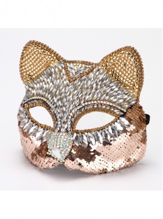 Gorgeous Rhinestone Inlay Sequins Fox Cat Masquerade Half Face Performance Mask