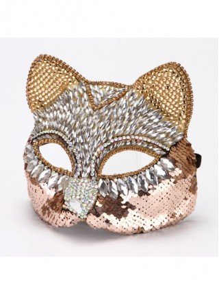 Gorgeous Rhinestone Inlay Sequins Fox Cat Masquerade Half Face Performance Mask