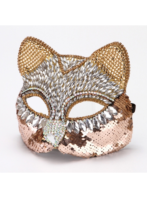 Gorgeous Rhinestone Inlay Sequins Fox Cat Masquerade Half Face Performance Mask