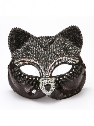 Gorgeous Rhinestone Inlay Sequins Fox Cat Masquerade Half Face Performance Mask