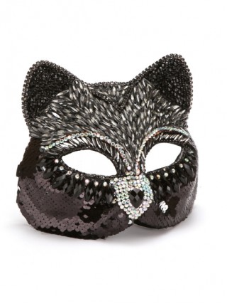 Gorgeous Rhinestone Inlay Sequins Fox Cat Masquerade Half Face Performance Mask