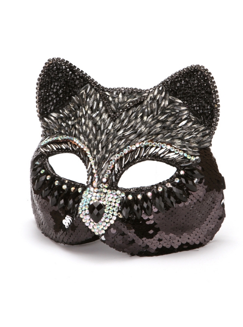 Gorgeous Rhinestone Inlay Sequins Fox Cat Masquerade Half Face Performance Mask