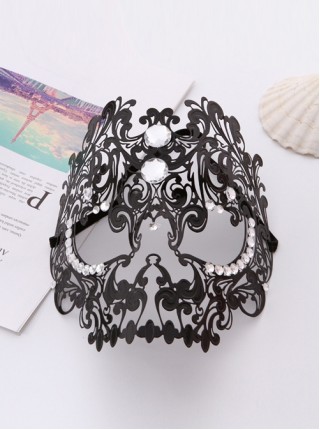 Party Performance Full Face Skull Metal Rhinestone Inlay Hollowed Out Iron Art Mask