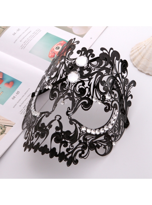 Party Performance Full Face Skull Metal Rhinestone Inlay Hollowed Out Iron Art Mask