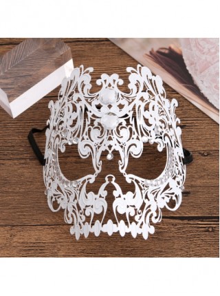 Party Performance Full Face Skull Metal Rhinestone Inlay Hollowed Out Iron Art Mask