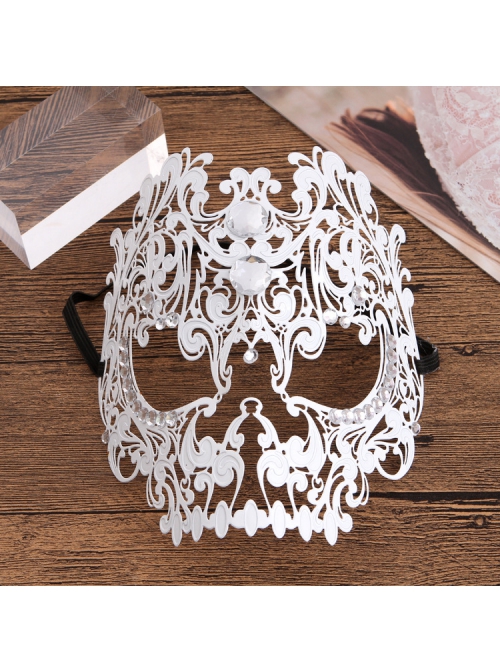 Party Performance Full Face Skull Metal Rhinestone Inlay Hollowed Out Iron Art Mask