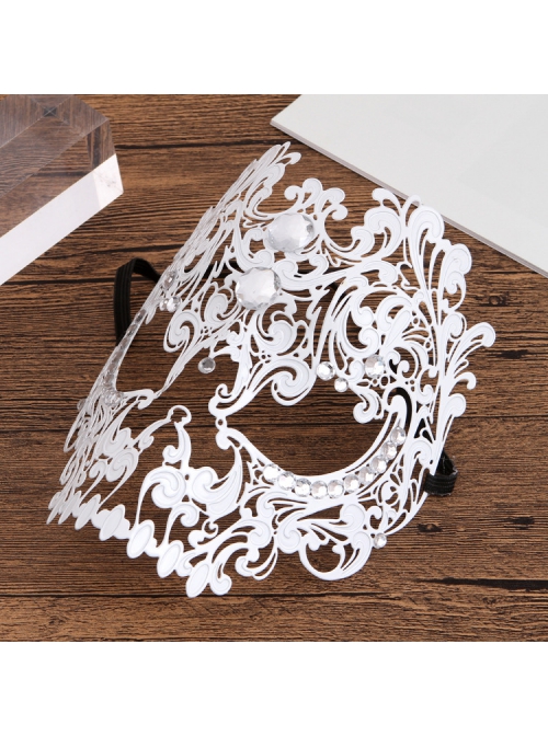 Party Performance Full Face Skull Metal Rhinestone Inlay Hollowed Out Iron Art Mask