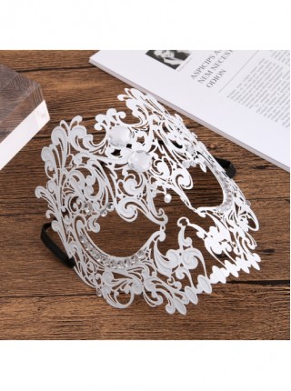 Party Performance Full Face Skull Metal Rhinestone Inlay Hollowed Out Iron Art Mask