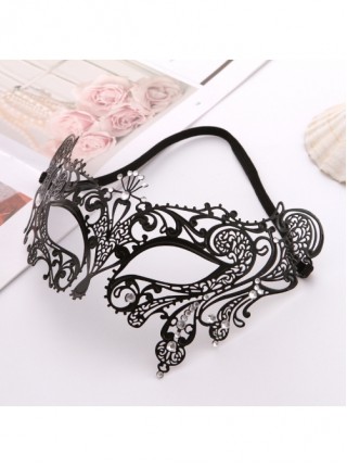 Half Face Black Ultra Thin Metal Hollow Out Rhinestone Inlay Party Performance Masquerade Mask