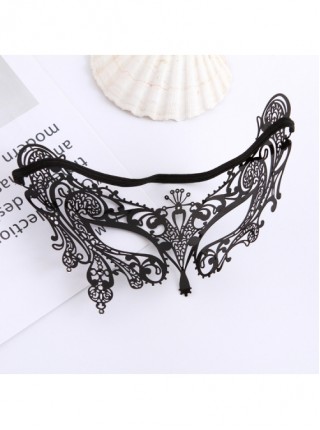 Half Face Black Ultra Thin Metal Hollow Out Rhinestone Inlay Party Performance Masquerade Mask