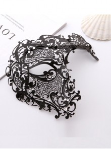 Black Ultra Thin Metal One Eye Hollow Out Rhinestone Masquerade Party Mask