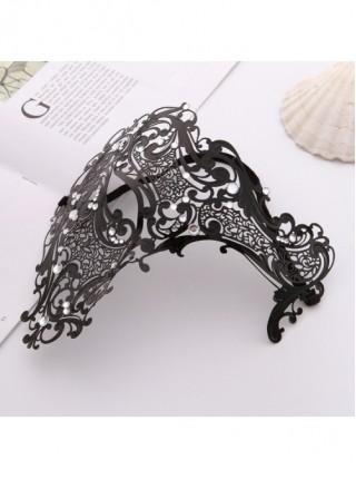 Black Ultra Thin Metal One Eye Hollow Out Rhinestone Masquerade Party Mask