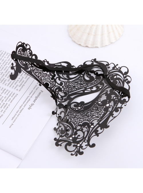 Black Ultra Thin Metal One Eye Hollow Out Rhinestone Masquerade Party Mask