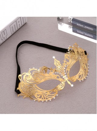 Hollow Out Iron Art Rhinestone Princess Dress Up Masquerade Electroplated Metal Mask