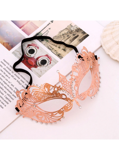 Hollow Out Iron Art Rhinestone Princess Dress Up Masquerade Electroplated Metal Mask