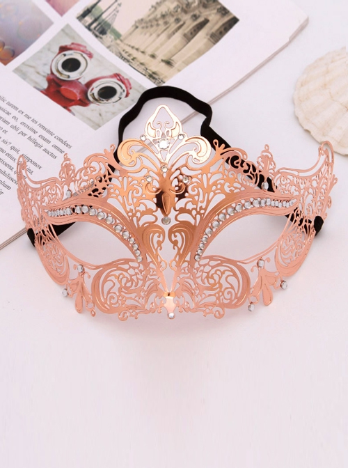 Ultra Thin Electroplated Metal Hollow Out Lace Iron Art Rhinestone Half Face Masquerade Mask