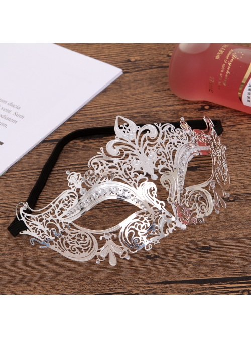 Ultra Thin Electroplated Metal Hollow Out Lace Iron Art Rhinestone Half Face Masquerade Mask