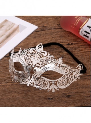 Ultra Thin Electroplated Metal Hollow Out Lace Iron Art Rhinestone Half Face Masquerade Mask