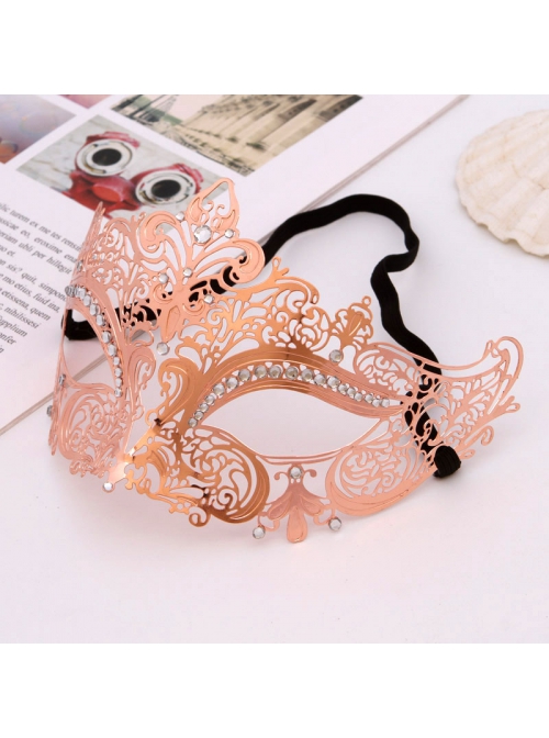 Ultra Thin Electroplated Metal Hollow Out Lace Iron Art Rhinestone Half Face Masquerade Mask