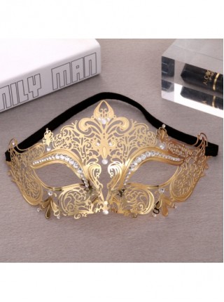 Ultra Thin Electroplated Metal Hollow Out Lace Iron Art Rhinestone Half Face Masquerade Mask