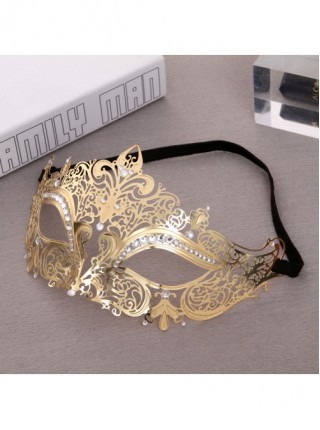 Ultra Thin Electroplated Metal Hollow Out Lace Iron Art Rhinestone Half Face Masquerade Mask