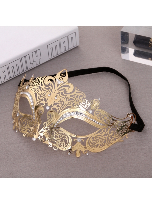 Ultra Thin Electroplated Metal Hollow Out Lace Iron Art Rhinestone Half Face Masquerade Mask