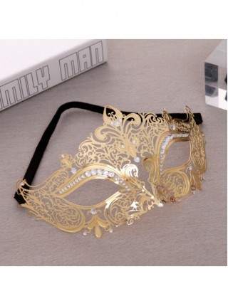 Ultra Thin Electroplated Metal Hollow Out Lace Iron Art Rhinestone Half Face Masquerade Mask