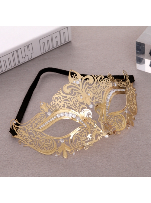 Ultra Thin Electroplated Metal Hollow Out Lace Iron Art Rhinestone Half Face Masquerade Mask