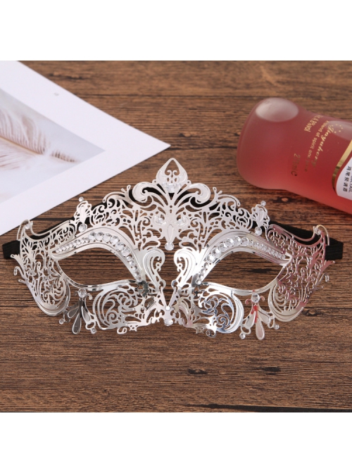 Ultra Thin Electroplated Metal Hollow Out Lace Iron Art Rhinestone Half Face Masquerade Mask