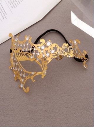 Electroplated Metal Ultra Thin Iron Art Lace Rhinestone One Eye Masquerade Mask