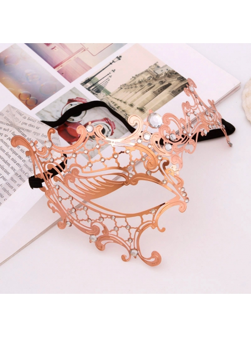 Electroplated Metal Ultra Thin Iron Art Lace Rhinestone One Eye Masquerade Mask