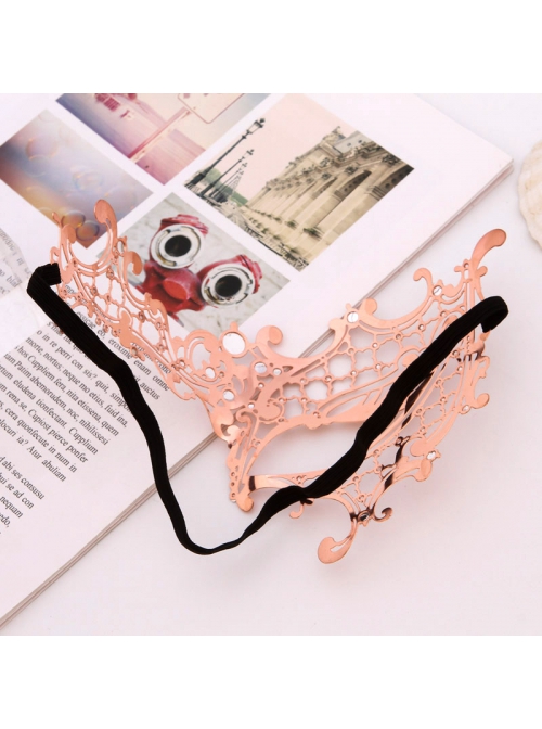 Electroplated Metal Ultra Thin Iron Art Lace Rhinestone One Eye Masquerade Mask