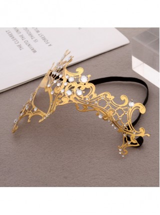 Electroplated Metal Ultra Thin Iron Art Lace Rhinestone One Eye Masquerade Mask