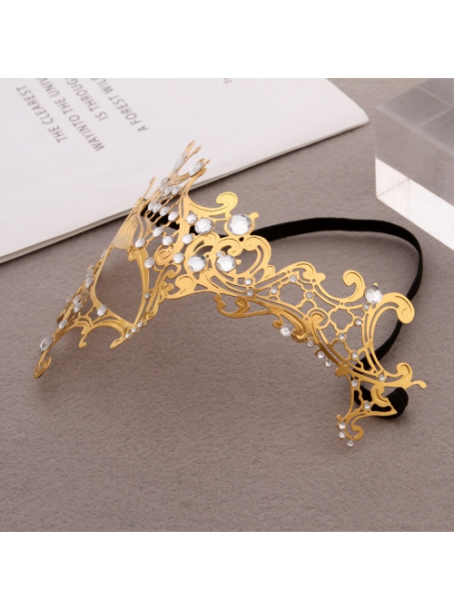 Electroplated Metal Ultra Thin Iron Art Lace Rhinestone One Eye Masquerade Mask