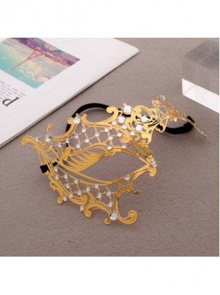 Electroplated Metal Ultra Thin Iron Art Lace Rhinestone One Eye Masquerade Mask