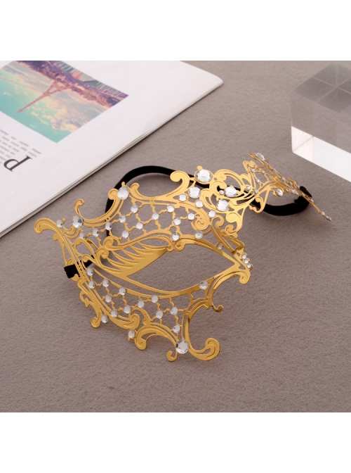 Electroplated Metal Ultra Thin Iron Art Lace Rhinestone One Eye Masquerade Mask